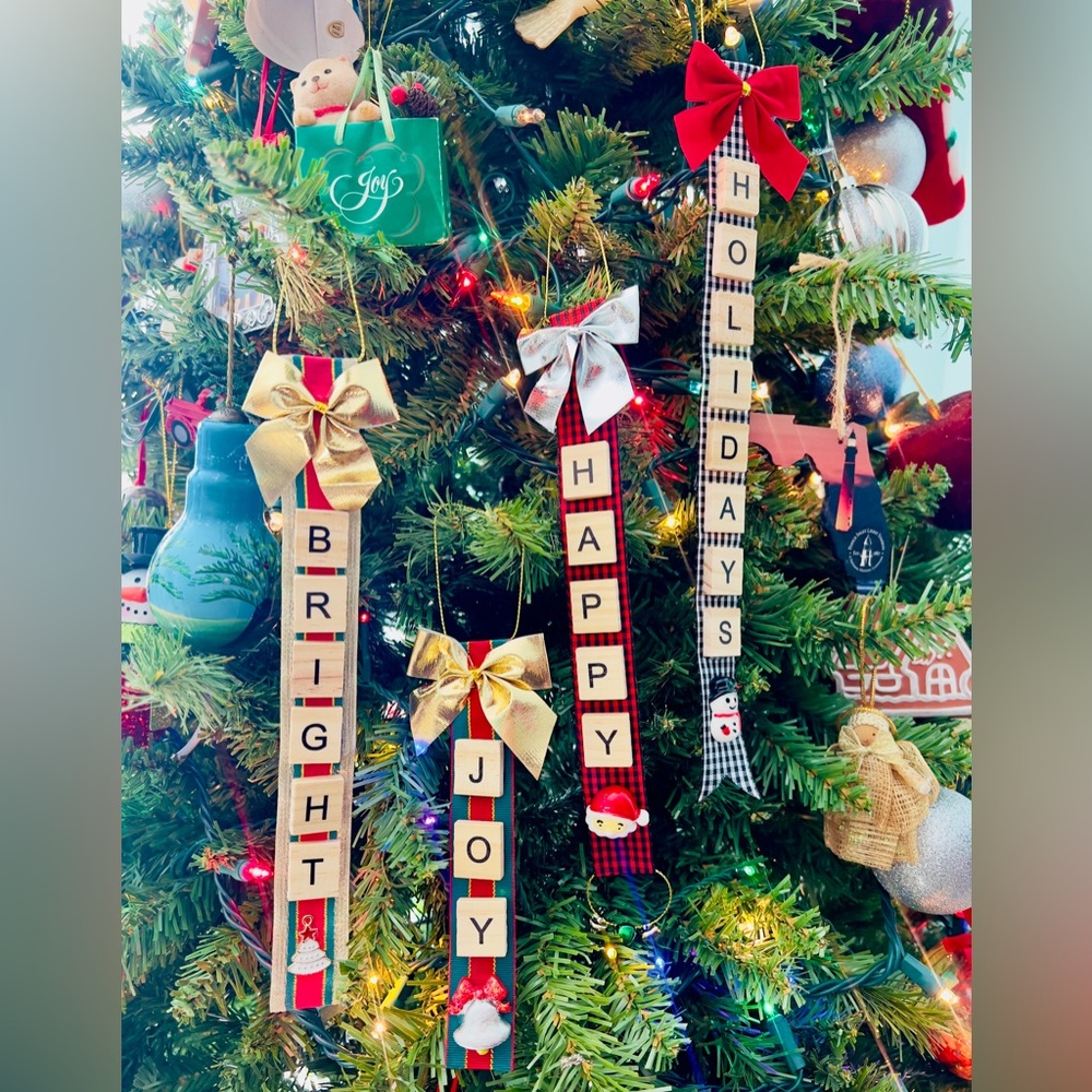 Handmade Scrabble Tile Christmas Ornament – Custom Holiday Word Décor - Picture 11 of 14